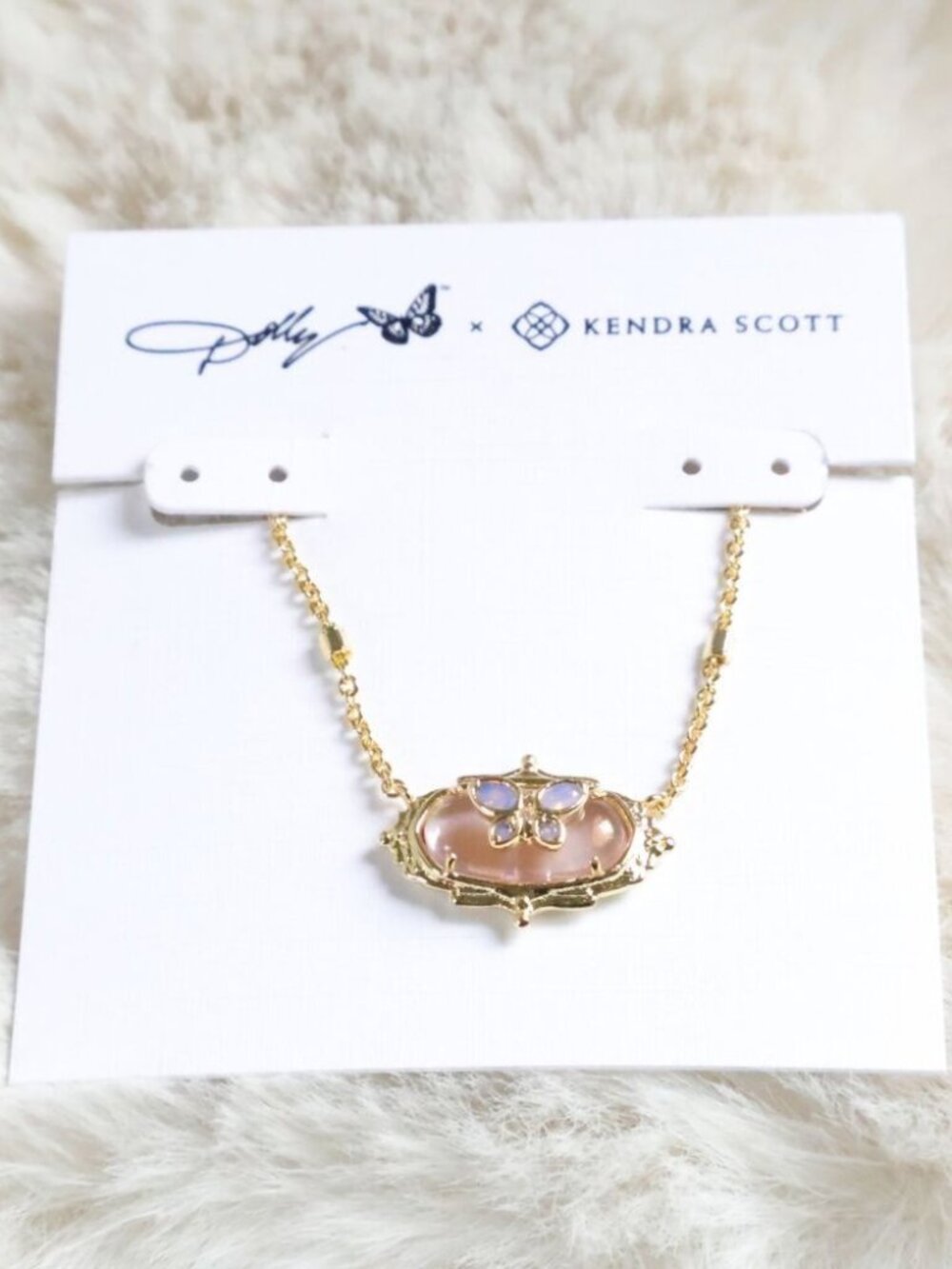 Kendra Scott Elisa Butterfly Gold Light Pink Abalone Necklace